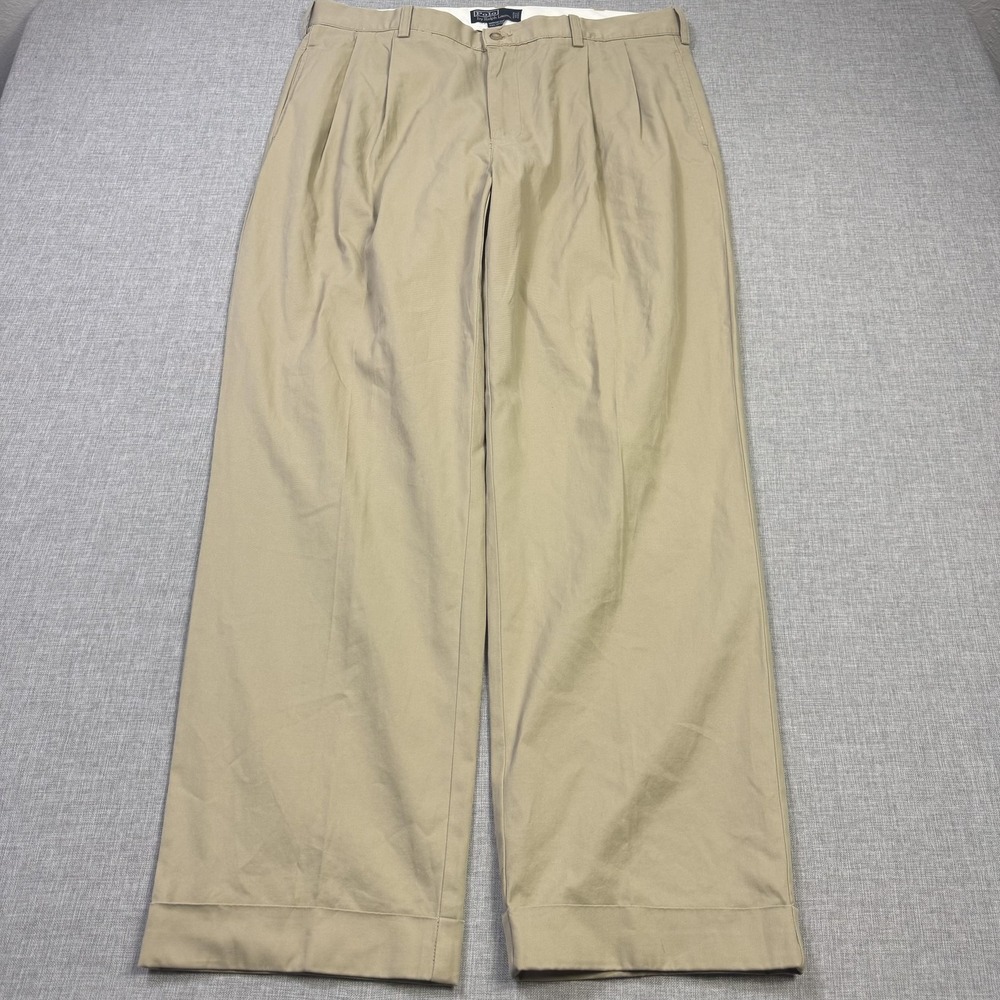 Polo Ralph Lauren Hammond Vintage Double Pleated Pants Mens 38x31 Beige Cuffed